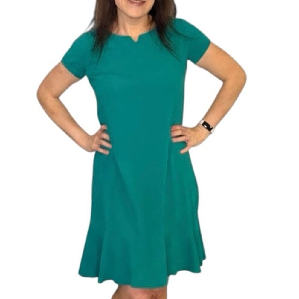 Lands' End Short Sleeve Ruffle Hem Mini Dress - Sz Small Teal - Relaxed Casual